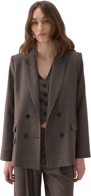 Nocturne Women's Padded Shoulder Plaid Blazer