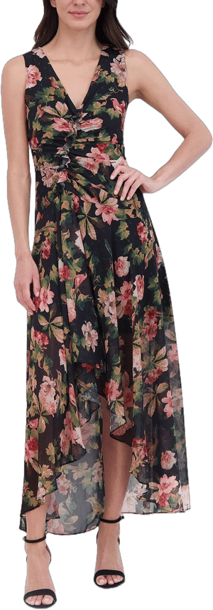 Eliza J Women's Floral Ruffle Ruched High-Low Maxi Dress