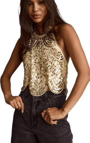 12th Tribe Cleo Sequin Halter Tie Top