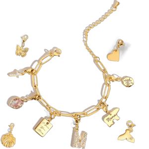 Personalized Engraved Gold Charm Bracelet for Women and Teen Girls