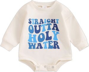 Newborn Baby Girl Boy Straight Outta Holy Water Bubble Romper