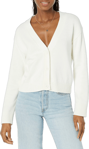 Amazon Essentials Women's Relaxed Fit Cropped V-Neck Cardigan