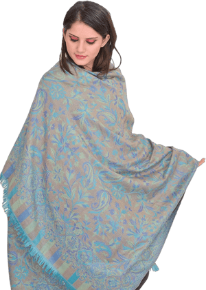 Exotic India Art Reversible Wool Jamawar Shawl