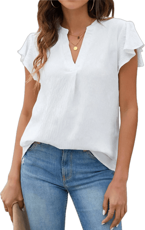 Blooming Jelly Women's Flowy Ruffle Sleeve V Neck Blouse