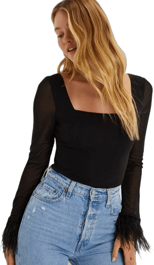 Lulus Feather Long Sleeve Bodysuit