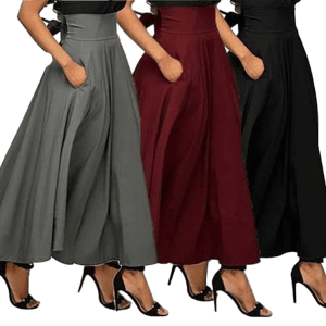 Women's High Waist Pleated Flared Maxi Skirt