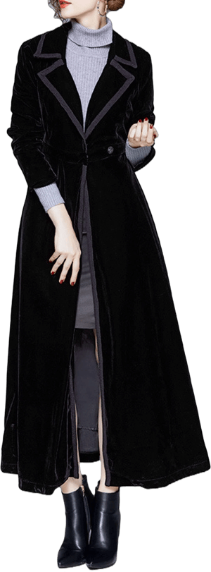 CHARTOU Women's Elegant Velvet One Button Maxi Trench Coat with Pocket