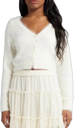 BP. Eyelash V-Neck Crop Cardigan