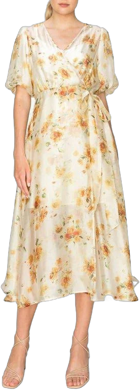 MELLODAY Women's Floral Chiffon Midi Wrap Dress