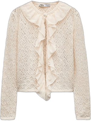 Zara Women's Ruffled Pointelle Knit Cardigan