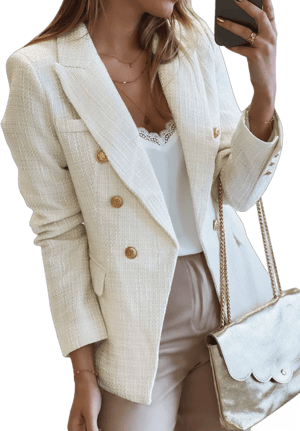 Women's Casual Double Breasted Tweed Blazer