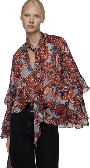 MANGO Women's Ruffled Paisley Blouse