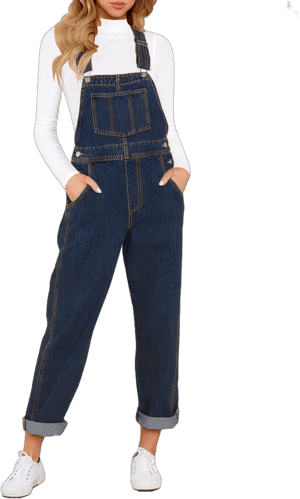 Women's Casual Stretch Denim Bib Overalls with Pocketed Jeans