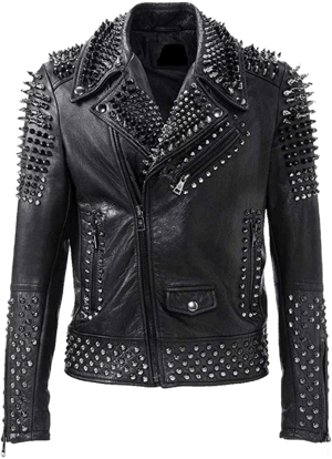 LP-FACON Men's Rock Punk Studded Leather Jacket