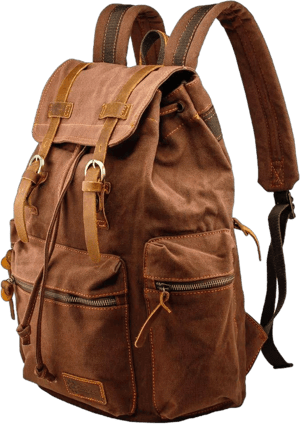 Gearonic 21L Vintage Canvas Backpack for Men Women Leather Rucksack Knapsack 15 inch Laptop Tote Satchel College Military Army S