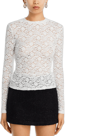 AQUA Women's Puckered Lace Long Sleeve Top