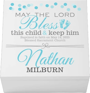 Let's Make Memories Personalized Keepsake Box for Baptism - Memories Box - Memento Storage - For Boys (Blue) - 6" Hx12 Sq