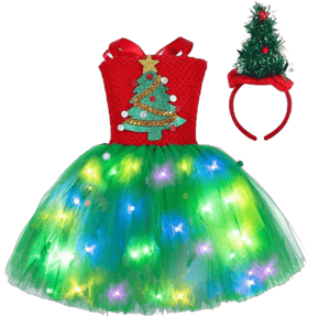 Girl's Mesh Tulle Dress with LED Light and Headband Set