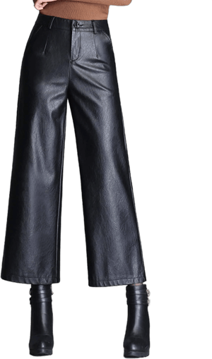 Lucrosun Women's Elastic High Waist Wide Leg Faux Leather Pants