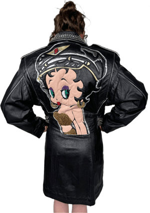 Maziar Betty Boop, Black Leather Moto Jacket 1990s