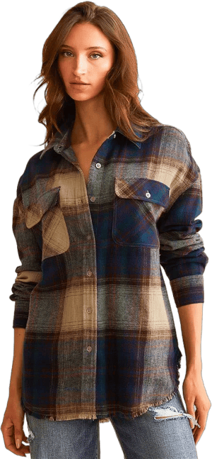 BKE Women's Plaid Flannel Boyfriend Shirt