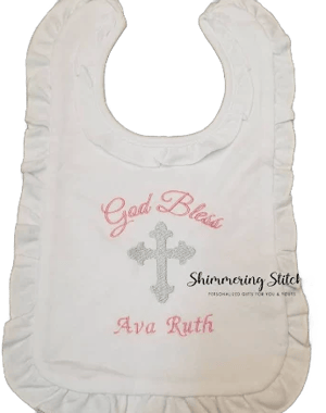 Baptism Bib, embroidered baptism bib, christening bib, baptism gift, ruffled baptism, girl baptism, personalized baptism gift, God bless bib