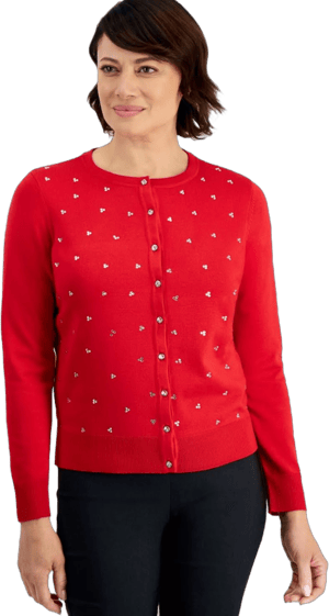 JM Collection Rhinestone Button-Front Cardigan