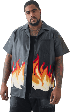 Boohoo Plus PU Flame Print Shirt