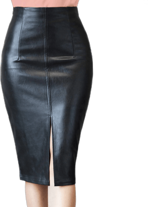 Ramisu Faux Leather High Waist Split Pencil Skirt