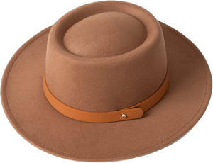 EOGIMI Lady Retro Wide Brim Pork Pie Hat with Belt Buckle