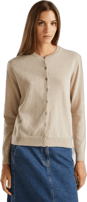 Benetton Women's Pure Merino Wool Crew Neck Cardigan