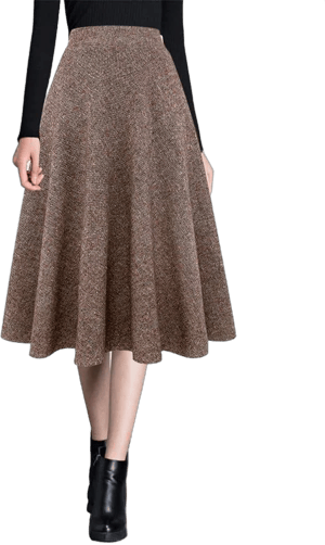 Women's High Elastic Waist Wool Midi Skirt