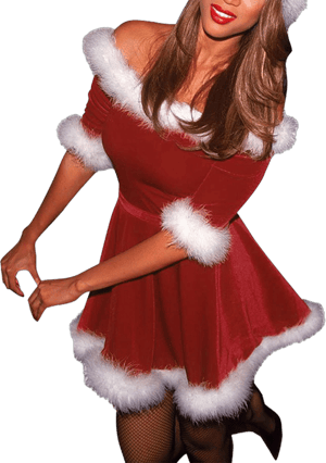 Women's Off Shoulder Santa Claus Fur Trim Velvet Costume