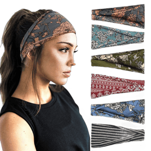 Yonuf Boho Headbands For Women Fashion Wide Headband Yoga Workout Head Bands Hair Accessories Band 6 Pack