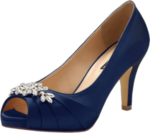 erijunor Peep Toe Mid Heel Rhinestone Satin Shoes