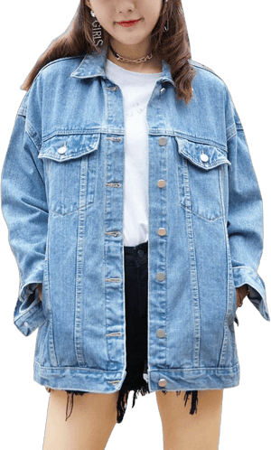 Women's Casual Loose Oversized Long Sleeved Denim Jacket