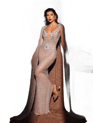 Mew Mews Chiara Rhinestone Cape Maxi Dress