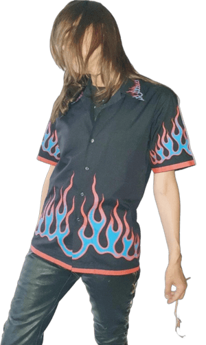 Y2K Flame Print Short Sleeve Button Down Shirt