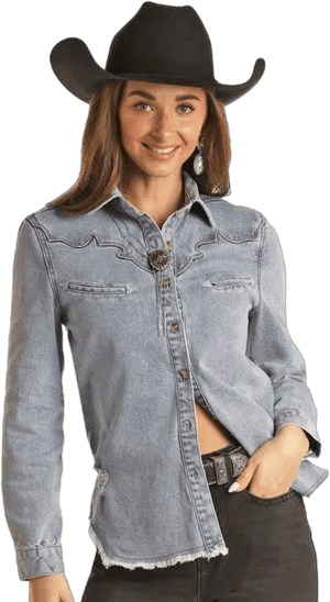 Panhandle Slim Rock & Roll Cowgirl Women's Denim Long Sleeve Button Down Shirt