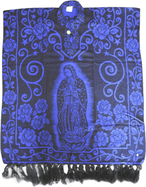 Del Mex Hand Woven Mexican Shawl Poncho with Virgin Mary Maria Guadalupe