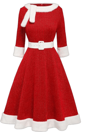 Christmas Corduroy Furry Trim Long Sleeves Dress