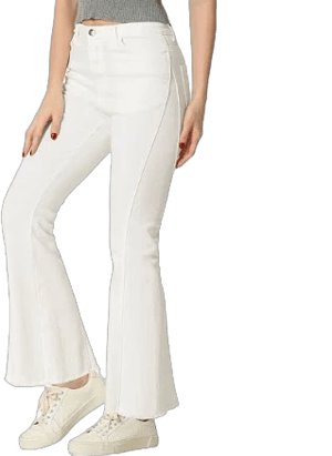 Women's Vintage Long Pants Classic High Waist Denim Bell Bottoms Jeans, Size: Large, White