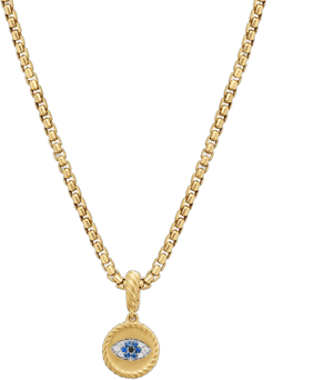 David Yurman 18K Yellow Gold Evil Eye Amulet with Emeralds and Diamonds