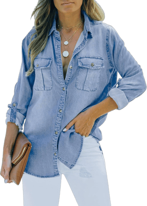 Sidefeel Women's Long Sleeve Denim Shirt