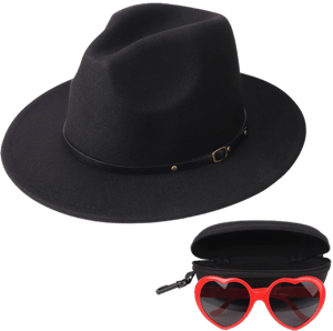 DRESHOW Women's Classic Felt Wide Brim Fedora with Belt Buckle