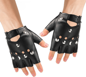 Skeleteen Gothic Leather Fingerless Biker Gloves