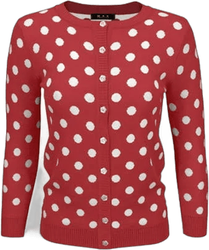 Yemak Women's Polka Dot Jacquard Crewneck Sweater Cardigan