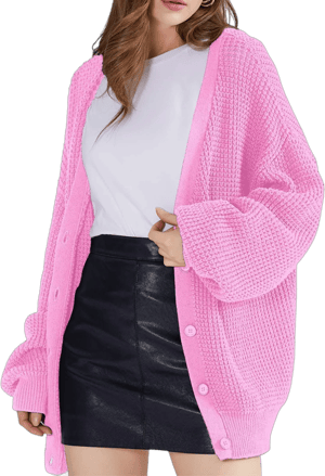 Qualfort Women's Oversized Cotton Button-Down Cardigan Sweater