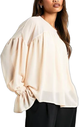 boohoo Chiffon Drape Detail Long Sleeve Blouse