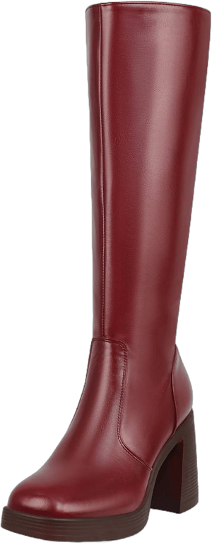 Women's Square Toe Chunky Block Heeled Leather Boots